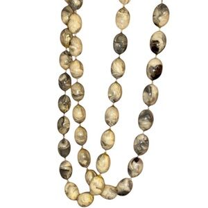 LUCITE BEADED NECKLACE Beautiful Vintage Cream Beads with Black Swirls 29”